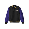 Stylish Baltimore Ravens bomber jacket with front zipper, ribbed cuffs, and soft inner lining for casual streetwear style.