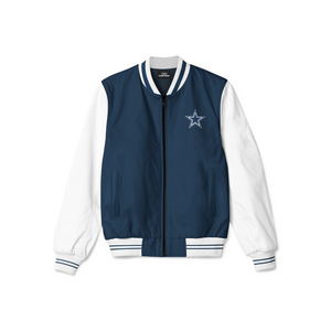 Stylish Dallas Cowboys bomber jacket with front zipper, ribbed cuffs, and soft inner lining for casual streetwear style.