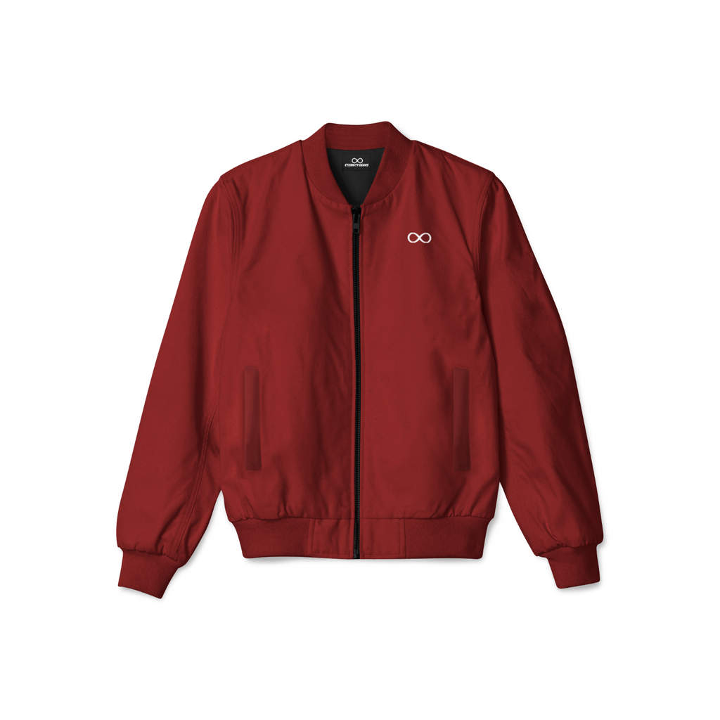 Stylish men’s maroon bomber jacket with front zipper, ribbed cuffs, and soft inner lining for casual streetwear style.