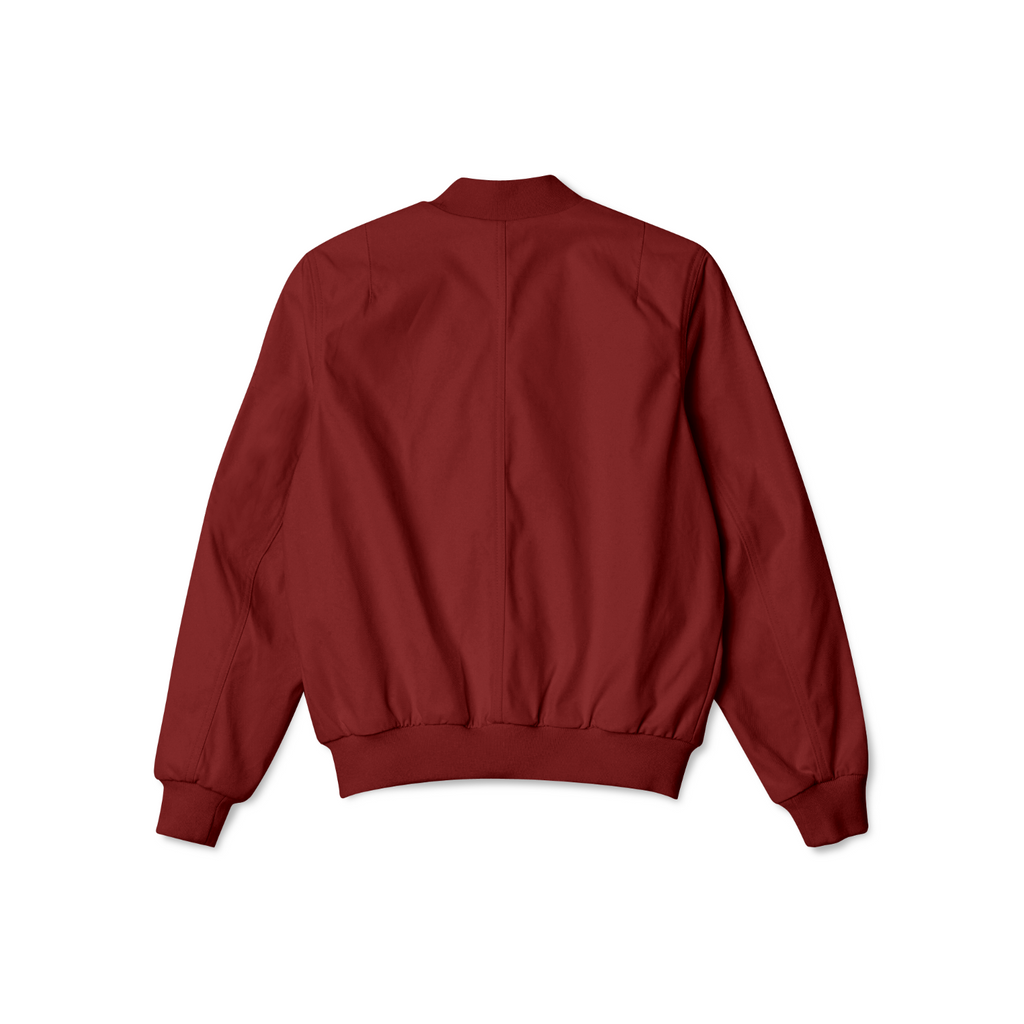 Stylish men’s maroon bomber jacket with front zipper, ribbed cuffs, and soft inner lining for casual streetwear style.