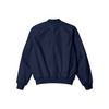 Stylish men’s navy blue bomber jacket with front zipper, ribbed cuffs, and soft inner lining for casual streetwear style.