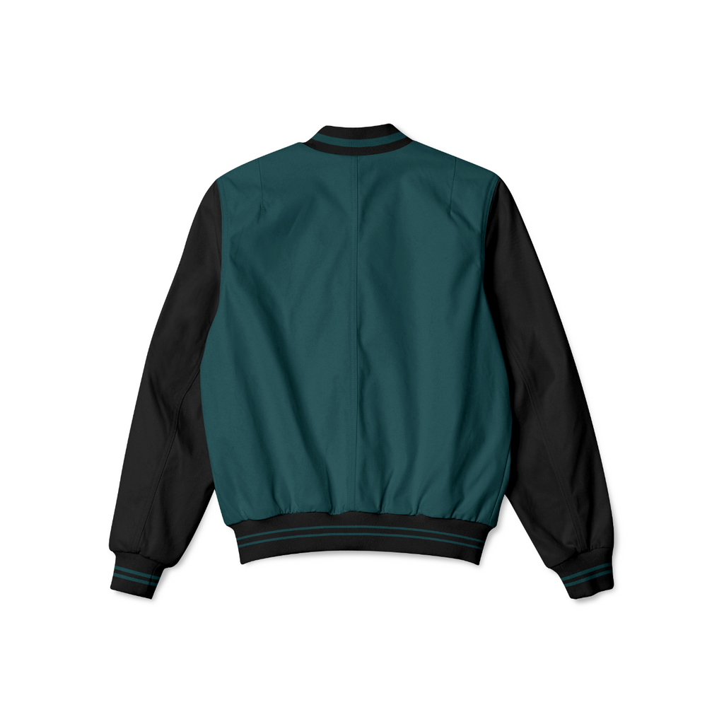 Stylish Philadelphia Eagles bomber jacket with front zipper, ribbed cuffs, and soft inner lining for casual streetwear style.