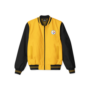 Trendy unisex Pittsburgh Steelers bomber jacket featuring sleek design, durable fabric, and comfortable fit — perfect for everyday wear.